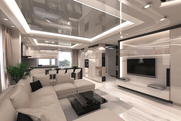 Modern Luxury Living Room with Contemporary Art and Elegant Decor