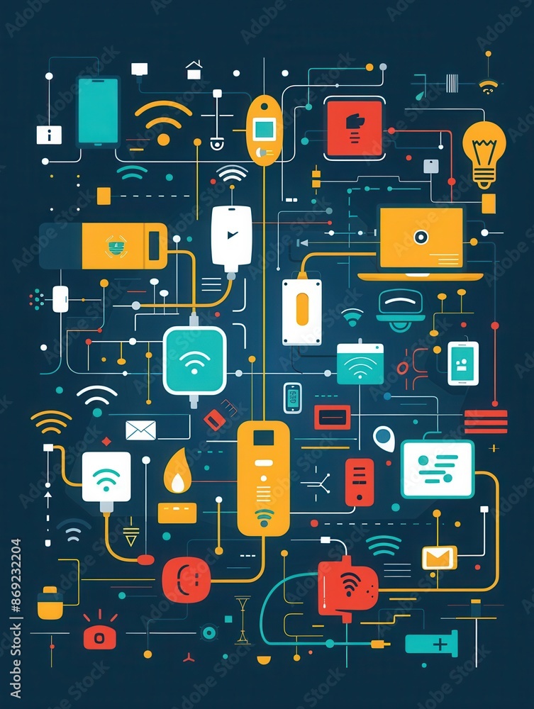 Aufkleber a visual representation of a smart home ecosystem, showcasing various connected devices like smart t