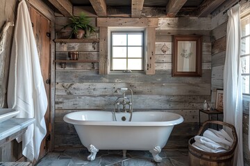 Modern Chic Bathroom Showcasing a Clawfoot Tub and a Stunning Chandelier