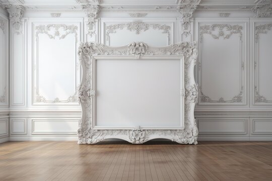 Modern plastic bright color picture frame with antique styling isolated on white background.