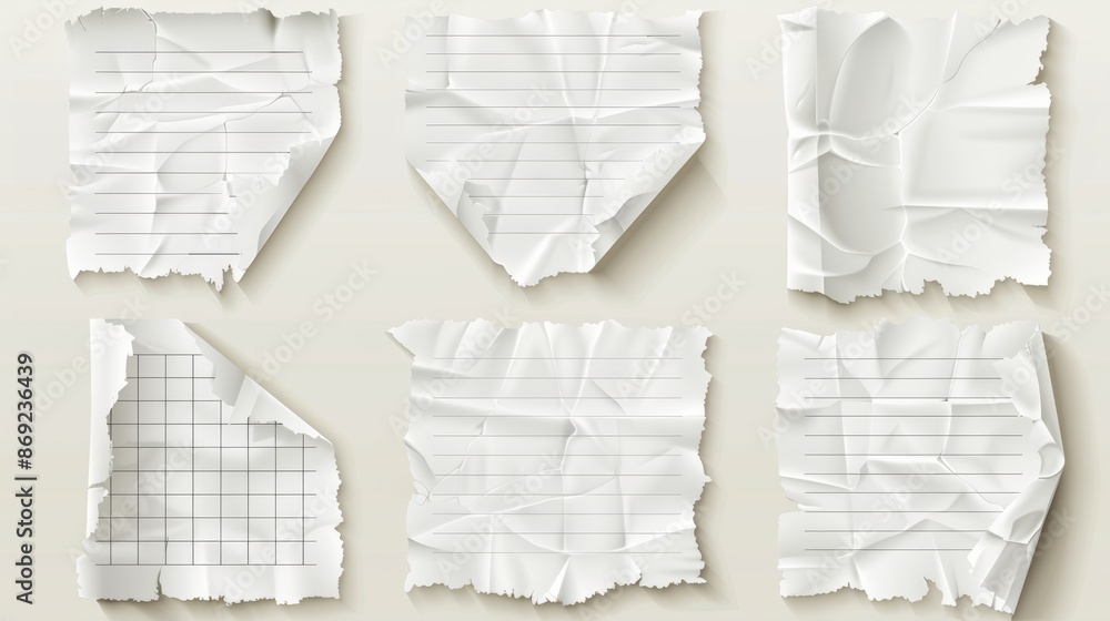 Poster imaginative mockup of white, lined, and checkered empty pages with crumpled effect. design mockup of