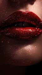 Obraz premium Close up of red shiny lips