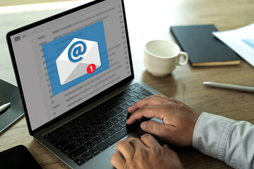 Businessman working Mail Communication Connection message to mailing spam e-mail, warning pop-up
