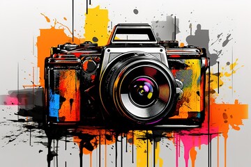 Watercolor retro vintage camera floral illustration. photography logo with flowers and plants. hand drawn, clipart, design, perfect for print, DIY, cards, wedding invitation, eps, white background.