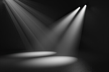 Spot light from the top on a minimal black background with embade shapes to the background with very low opacity