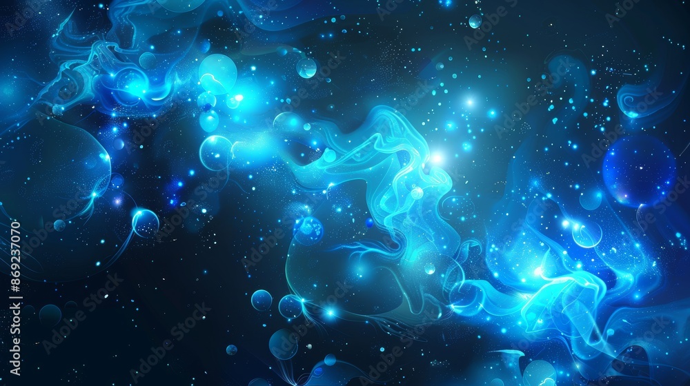 Poster realistic 3d illustration of abstract background with steam cloud and bright sparkles or stars with 