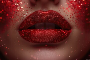 Obraz premium Close up of red shiny lips