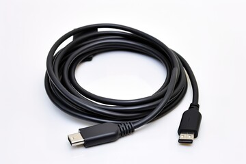 Black USB cable isolated on white background