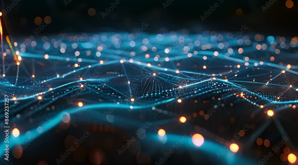 Poster global network connections on a digital world map