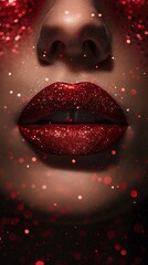 Fototapeta premium Close up of red shiny lips