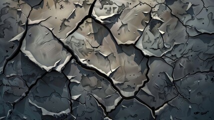 Concrete wall broken with cracks and holes. 3D illustration of damaged cement surface with fissure. Ancient grunge construction texture with cracks and clefts.