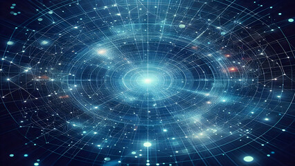 Blue abstract background with network grid and particles
