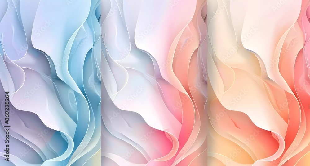 Aufkleber collection of minimalist pastel color banners with wavy line patterns and gradient backgrounds