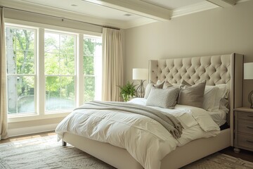 Elegant Bedroom Design Showcasing Neutral Hues and Plush Soft Textures