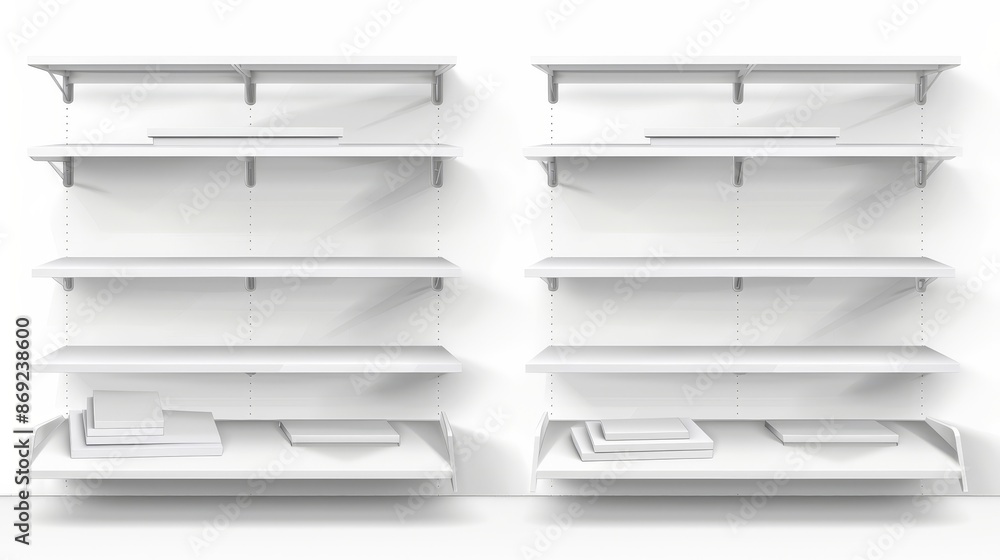 Poster a mockup of an empty supermarket shelf with racks for products. a realistic 3d illustration of a boo