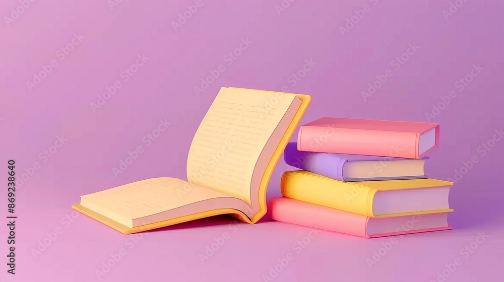Poster this is a realistic 3d modern illustration of a book pile for reading and education concept. it is o
