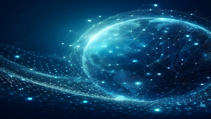 Fototapeta premium Blue abstract background with network grid and particles