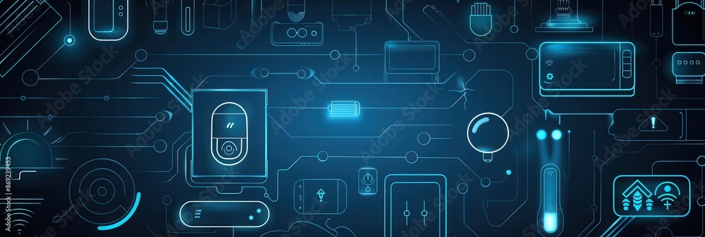 Aufkleber An illustration of a smart home network, showcasing a variety of connected devices for a comfortable and convenient living experience. Generative AI