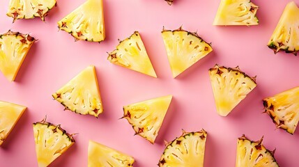 Naklejka premium Slices of Pineapple on Pink Background