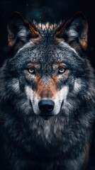 Fototapeta premium The portrait of a wolf, from a frontal perspective
