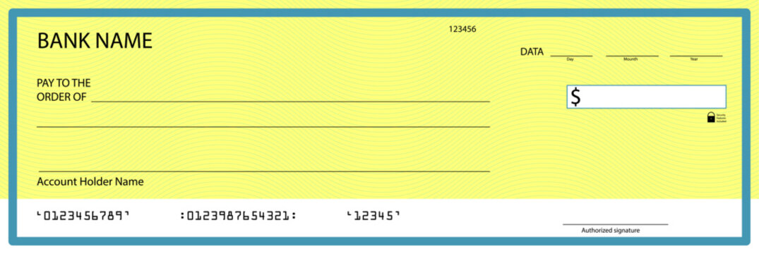 Cheque with water mark, guilloche and chequebook