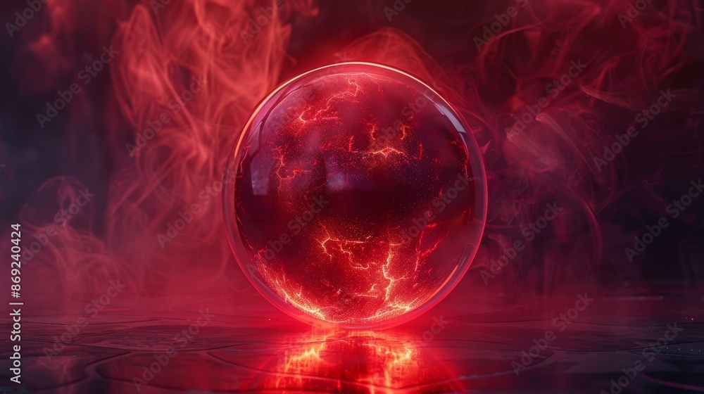 Poster red abstract protective shield sphere with energy barrier. magic dome shape with glitter effect. set