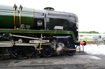 Battle of Britain class locomotive at a railway siding in the UK. 