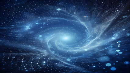 Blue abstract background with network grid and particles