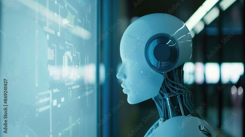 Poster the artwork showcases a human eye in a hightech setting filled with futuristic digital visuals and i