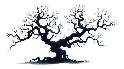 Spooky Twisted Tree - Halloween Watercolor Art Prop on White Background