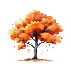 Fototapeta premium Vibrant Autumnal Tree Watercolor Painting with Warm Rustic Countryside Tones