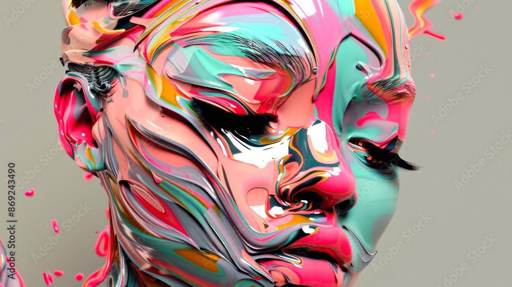 Poster abstract face with colorful swirling patterns