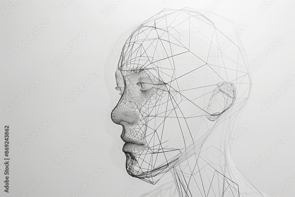 Poster Minimalist abstract representation of the human mind, using simple geometric shapes and lines to