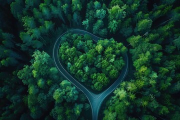 The winding roads in the forest, bird's-eye view
