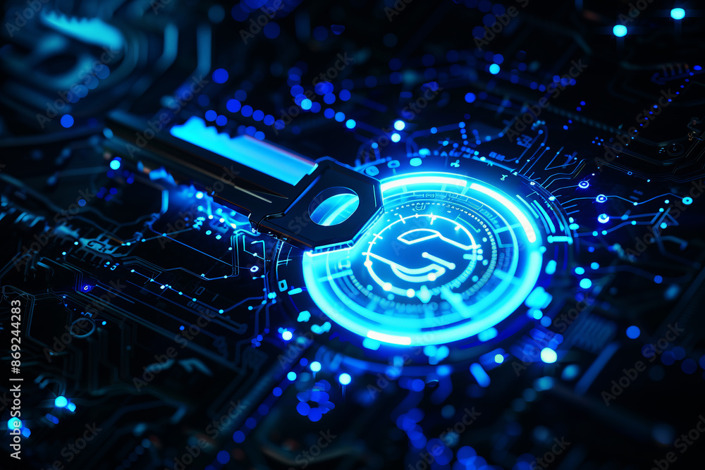 Poster abstract futuristic key security ,data and technology concept,