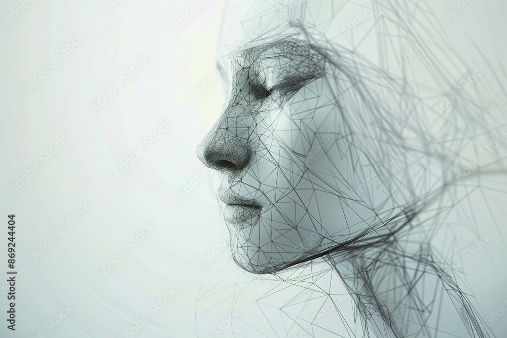 Poster Minimalist abstract representation of the human mind, using simple geometric shapes and lines to