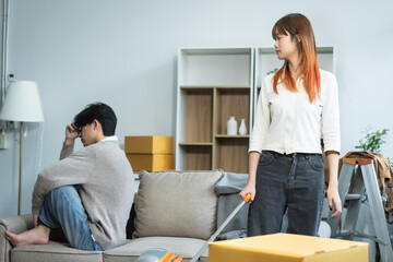 Unhappy young couple, having problems in relationship, thinking of breaking up or divorce, upset.