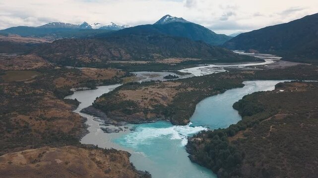 Valley with rivers and mountains in Chile, Patagonia