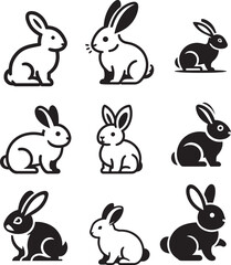 Rabbit Pet Set vector silhouette logo art