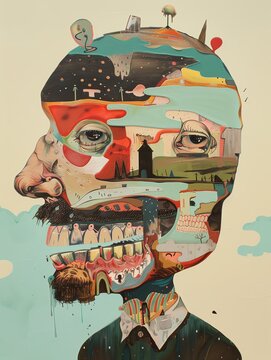 Abstract and surrealist compositions with a lowbrow twist, Lowbrow Art, Unconventional and thoughtprovoking designs