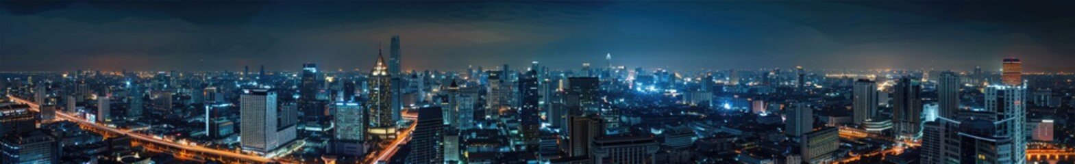 Fototapeta premium Nighttime Panorama of a Modern Cityscape