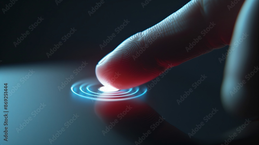 Aufkleber A close up capturing the moment a human finger touches a biometric sensor. The sensor is part of a