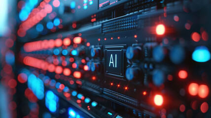 Naklejka premium Close-Up of AI Server Rack
