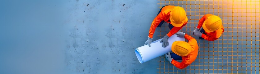 Innovative Engineers Reviewing Blueprints Next to Hi-BEAM Framework - Planning and Executing Strategic Construction Projects