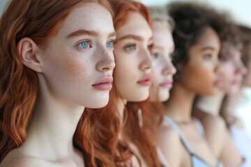 Obraz premium Group of beautiful young women looking at the camera against a white background