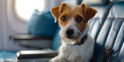 Pet transportation service allows dogs to fly comfortably in airplane cabins. Concept Pet Transportation, Airline Travel, In-Cabin Pets, Traveling with Dogs