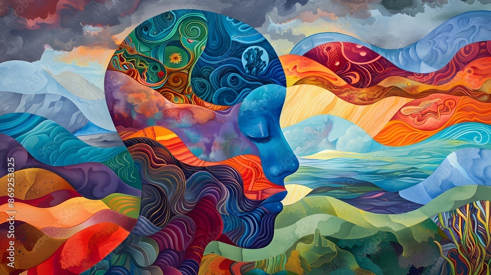 Poster cognitive flexibility as a colorful spectrum of thought pathways, illustrating the ability to naviga