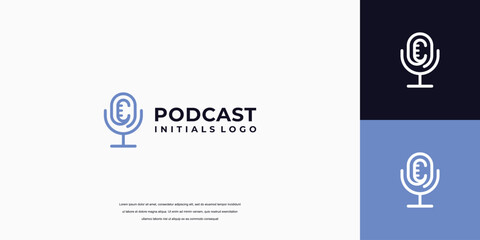 Podcast logo design. Letter C podcast logo design template