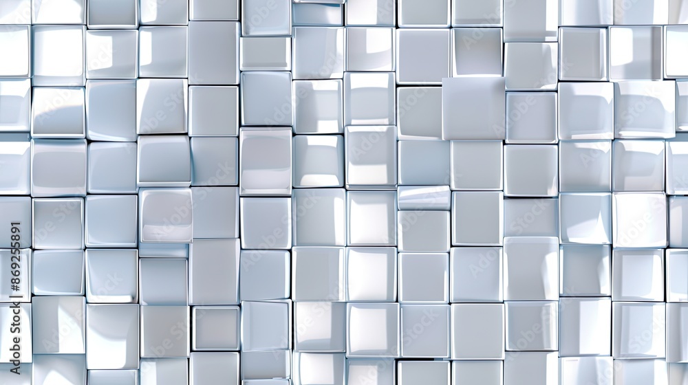 Poster close-up of a wall covered in white 3d square tiles creating a pattern seamless pattern