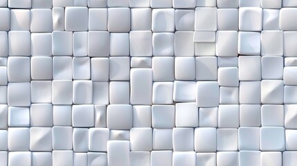 Close-up of a wall covered in white 3D square tiles creating a pattern SEAMLESS PATTERN